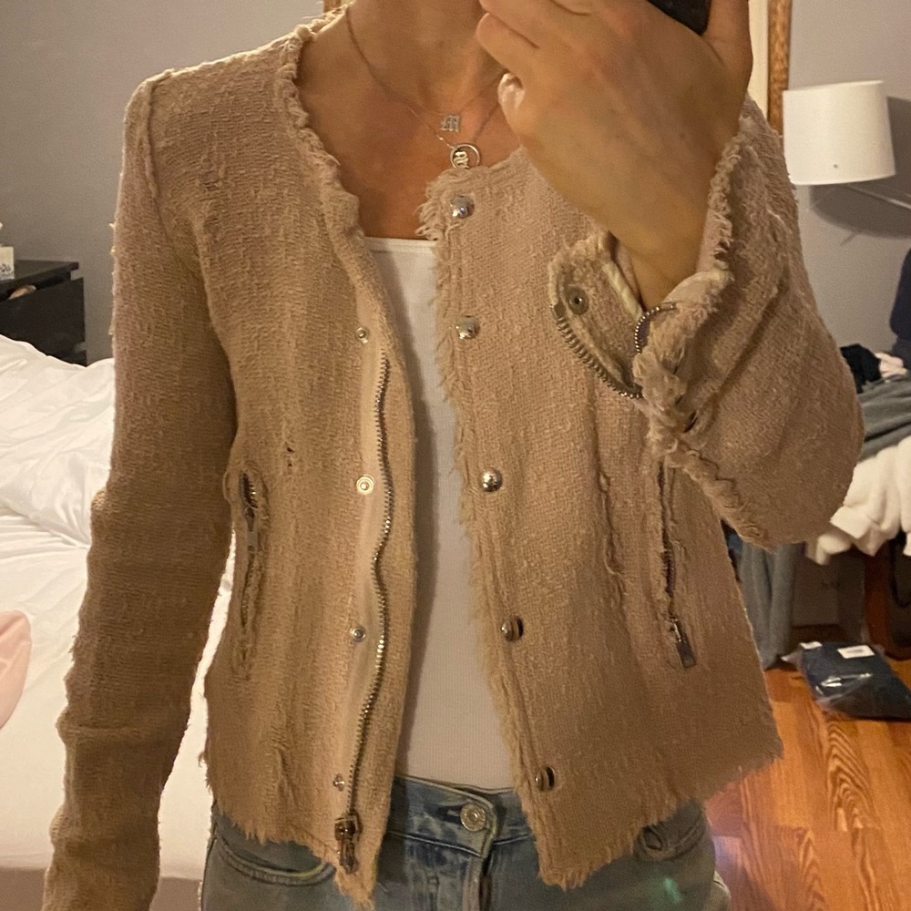 Beautiful distressed IRO tweed moto jacket.